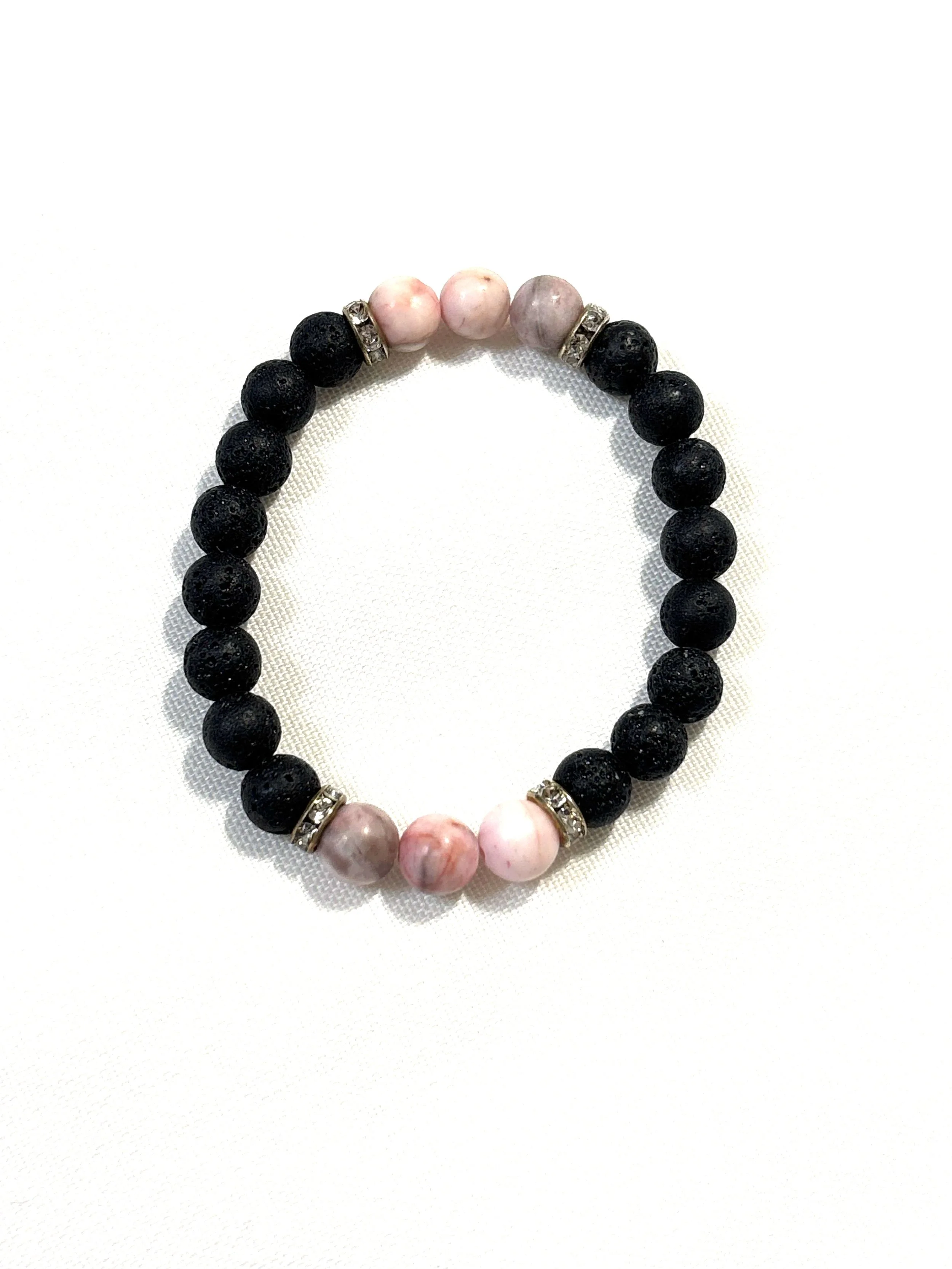 Lava bead and matte pink stone