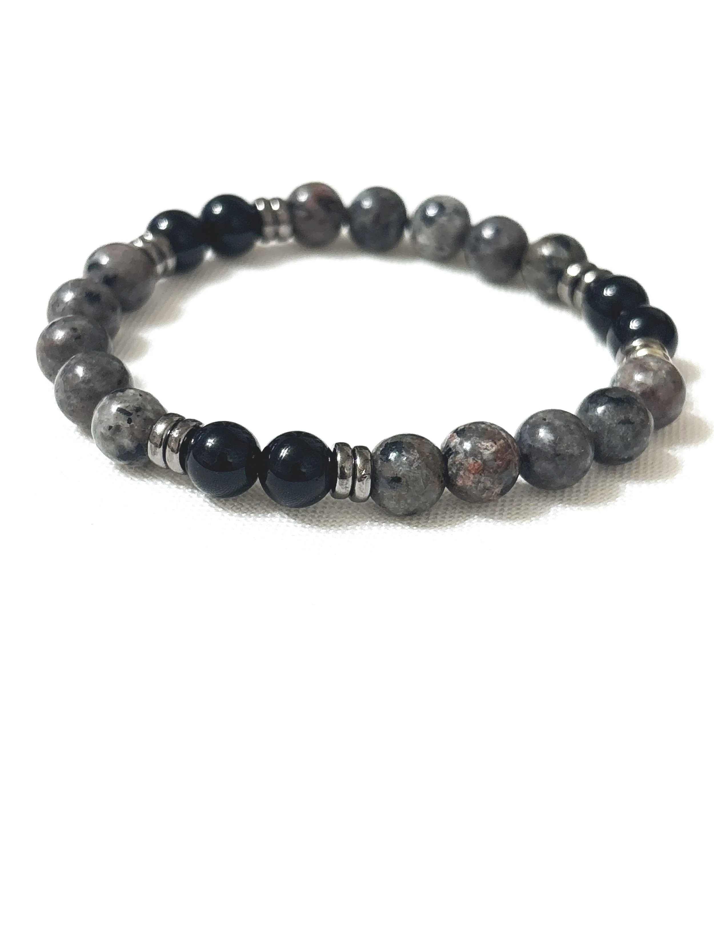 Flame Yooperlite beads with Obsidian. 8mm