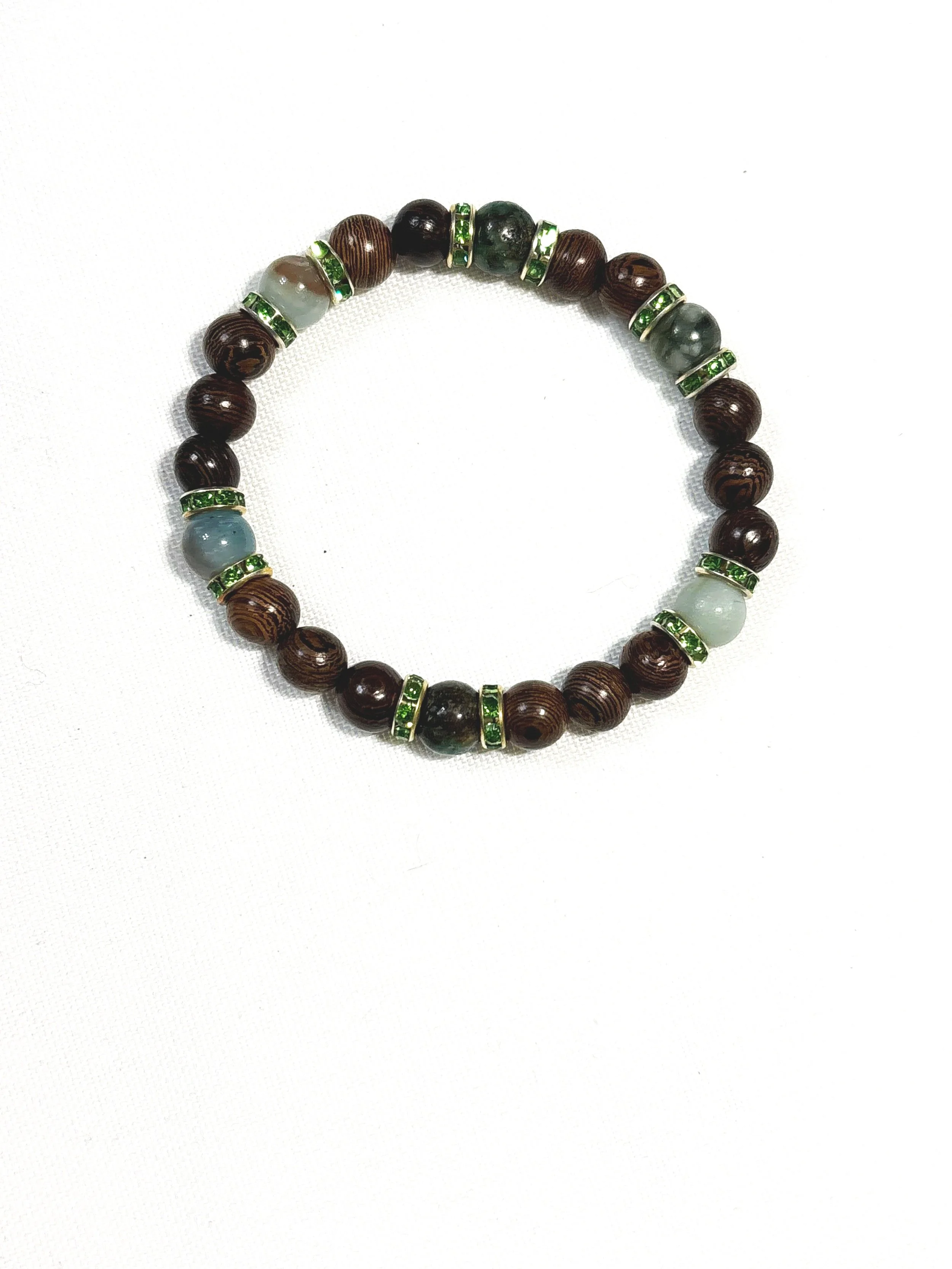 Dark Wood Beads with Agate stones. 8mm
