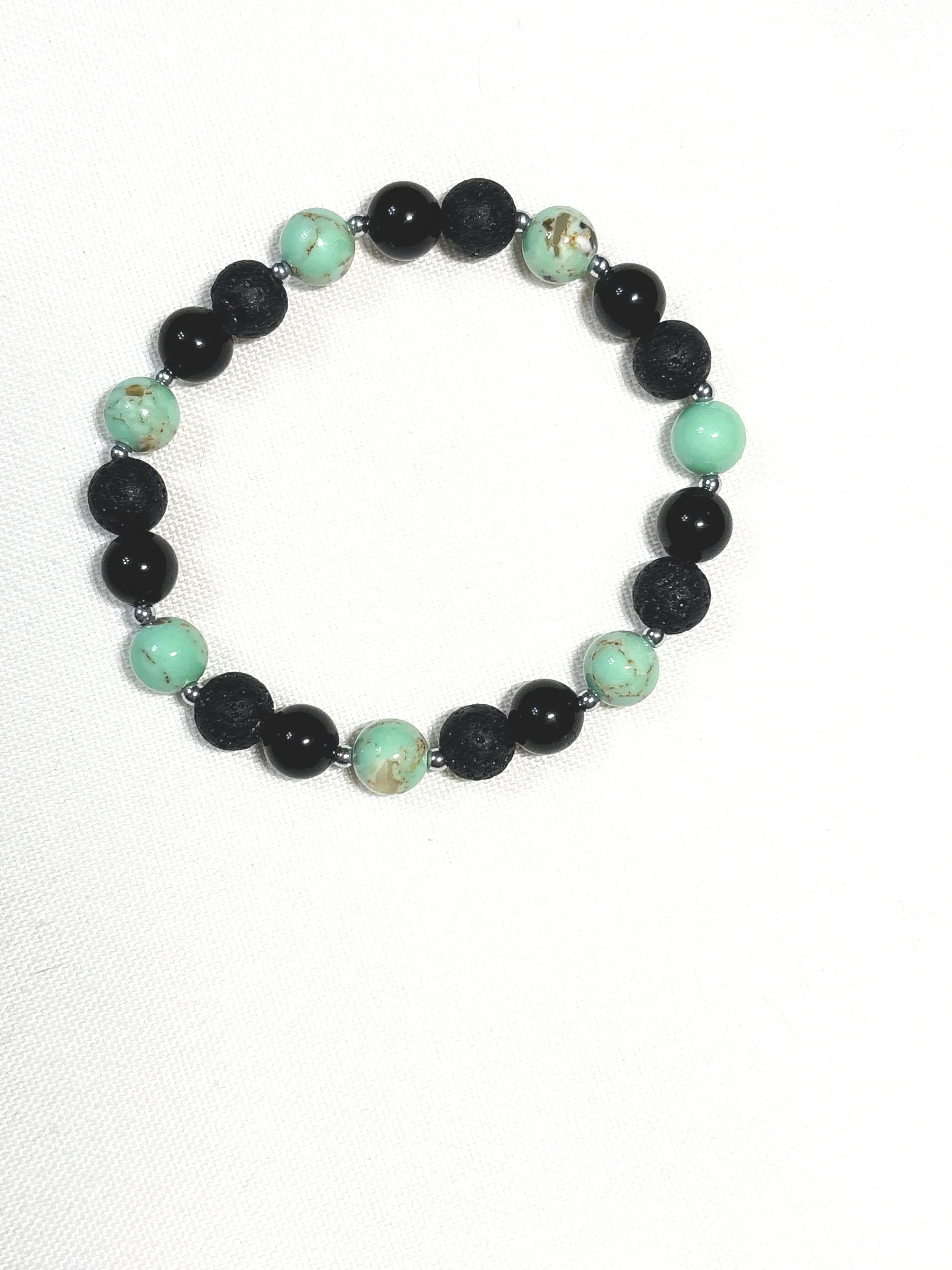 Black Lava Bead with Obsidian and Gold Turquoise Stone. 8mm