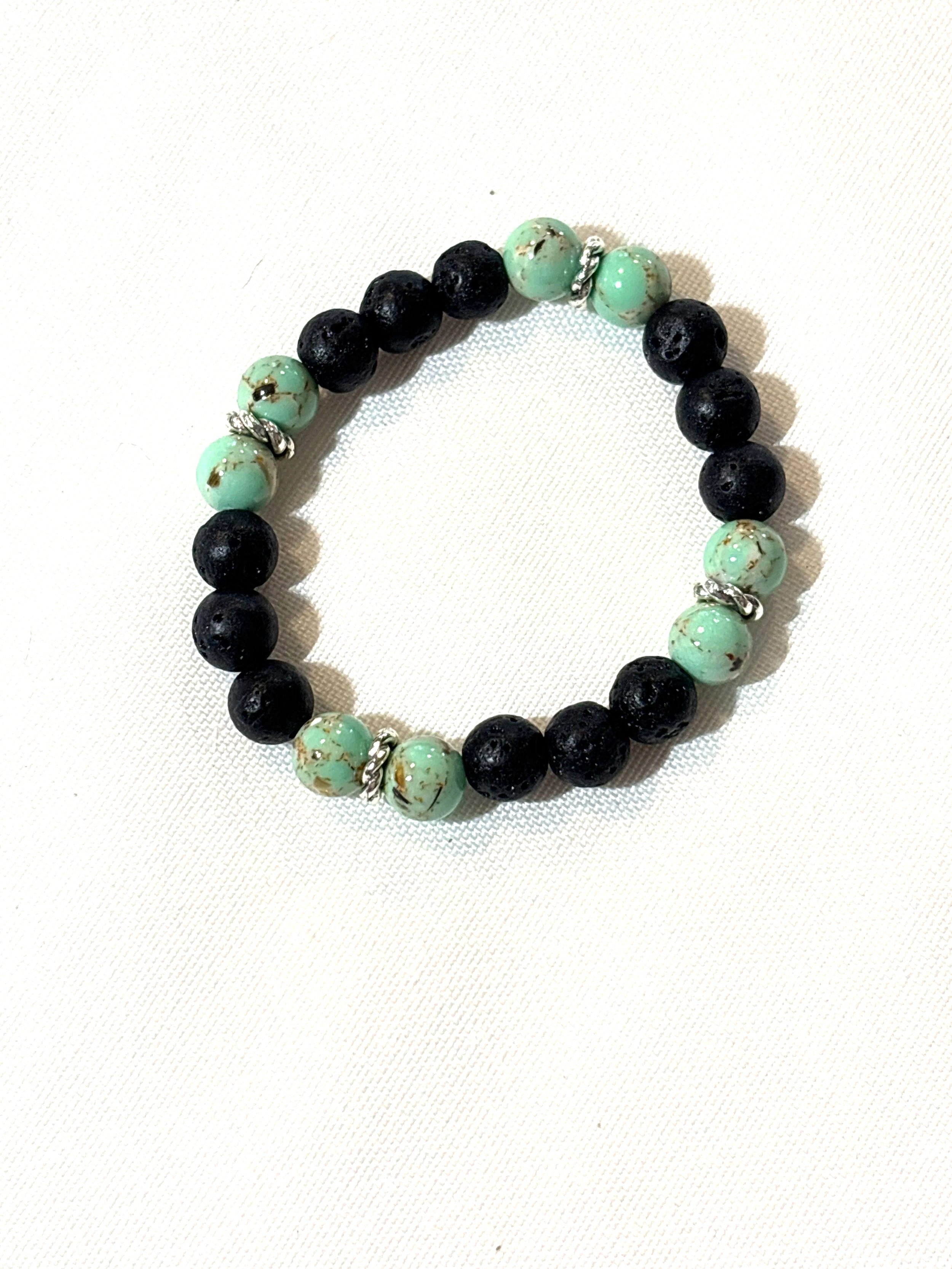 Lava beads with gold turquoise bracelet
