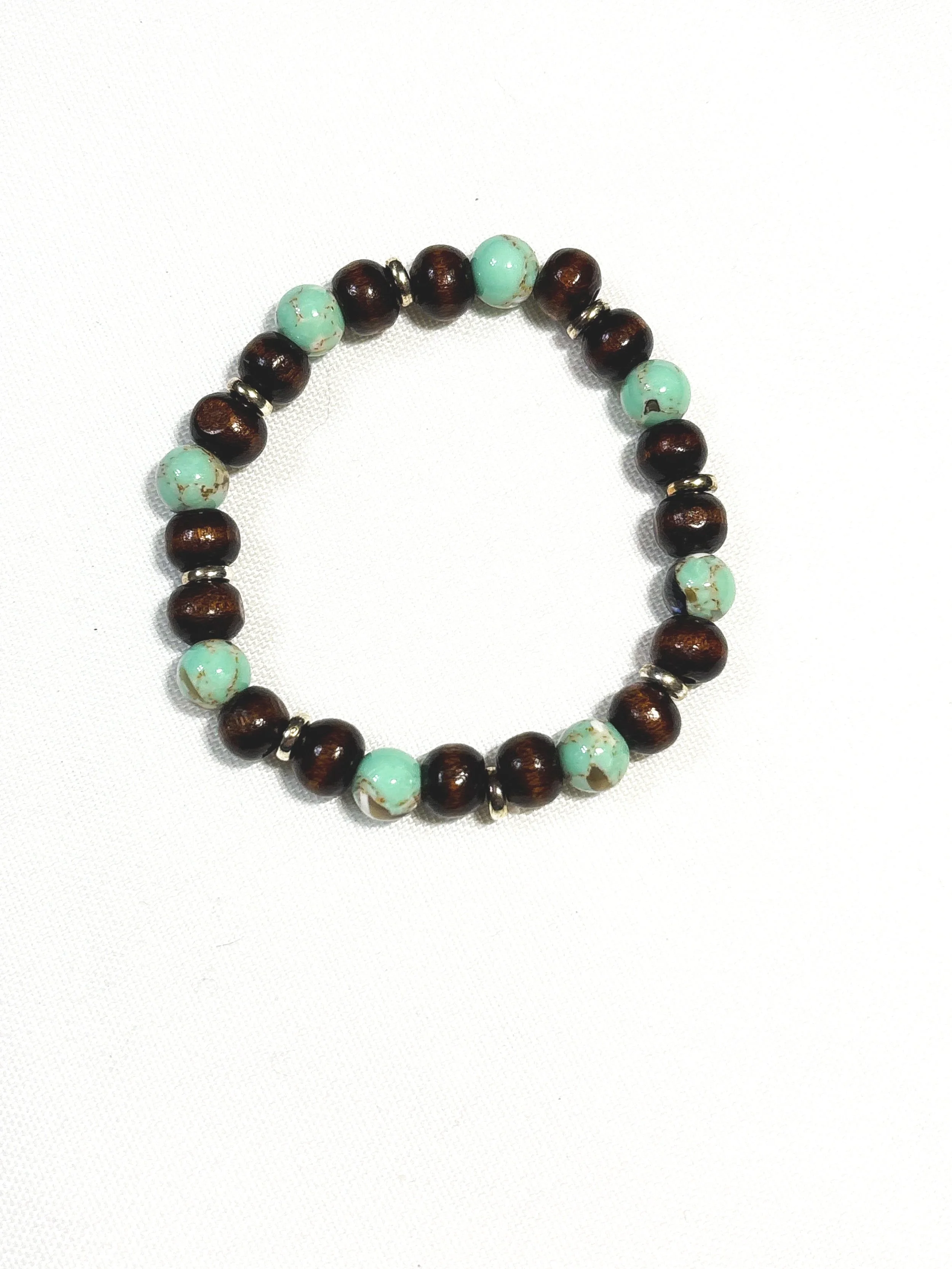 Dark Wood with Gold Turquoise Stone. 8mm