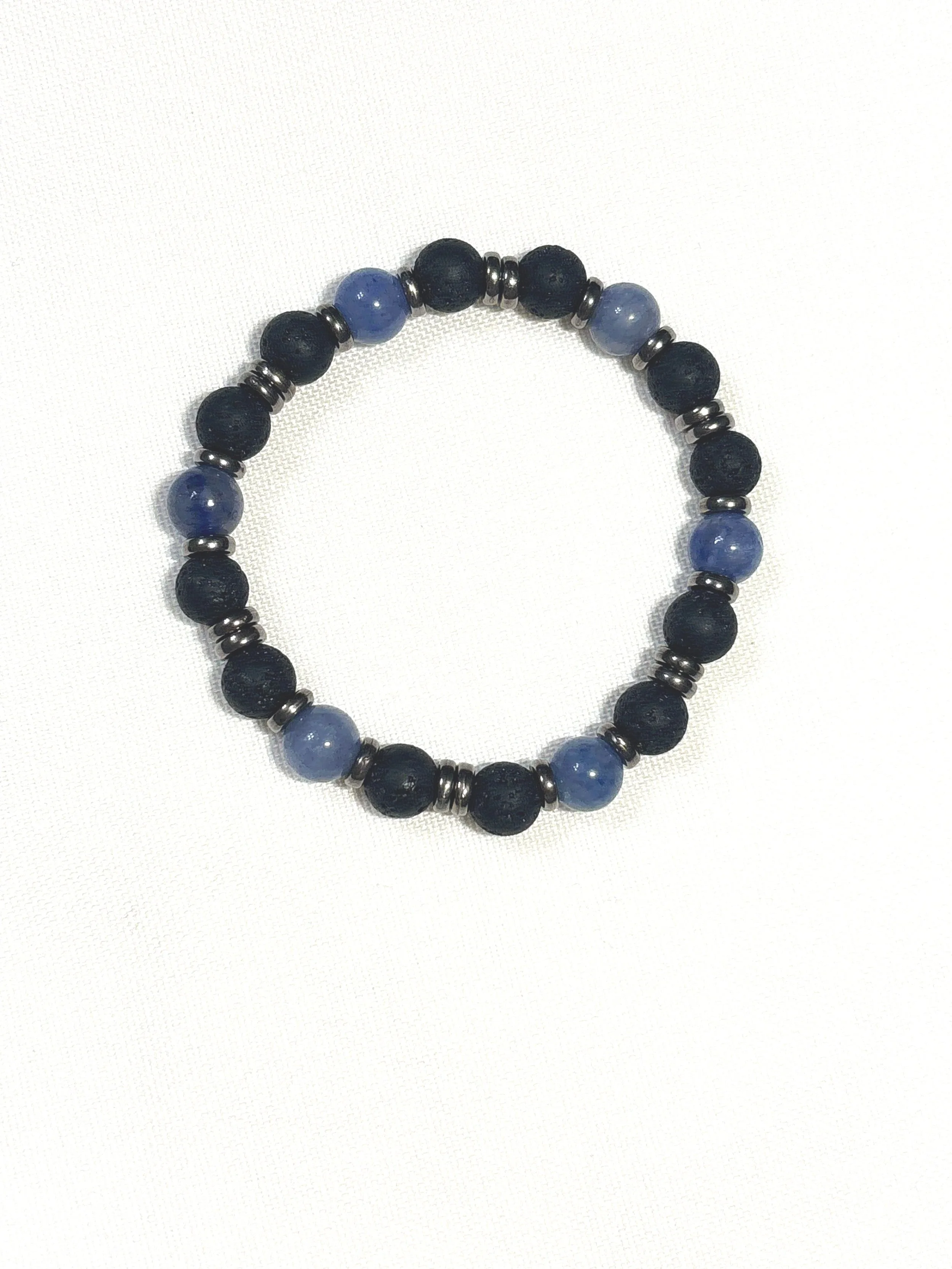 Black Lava Beads with Blue Aventurine. 8mm