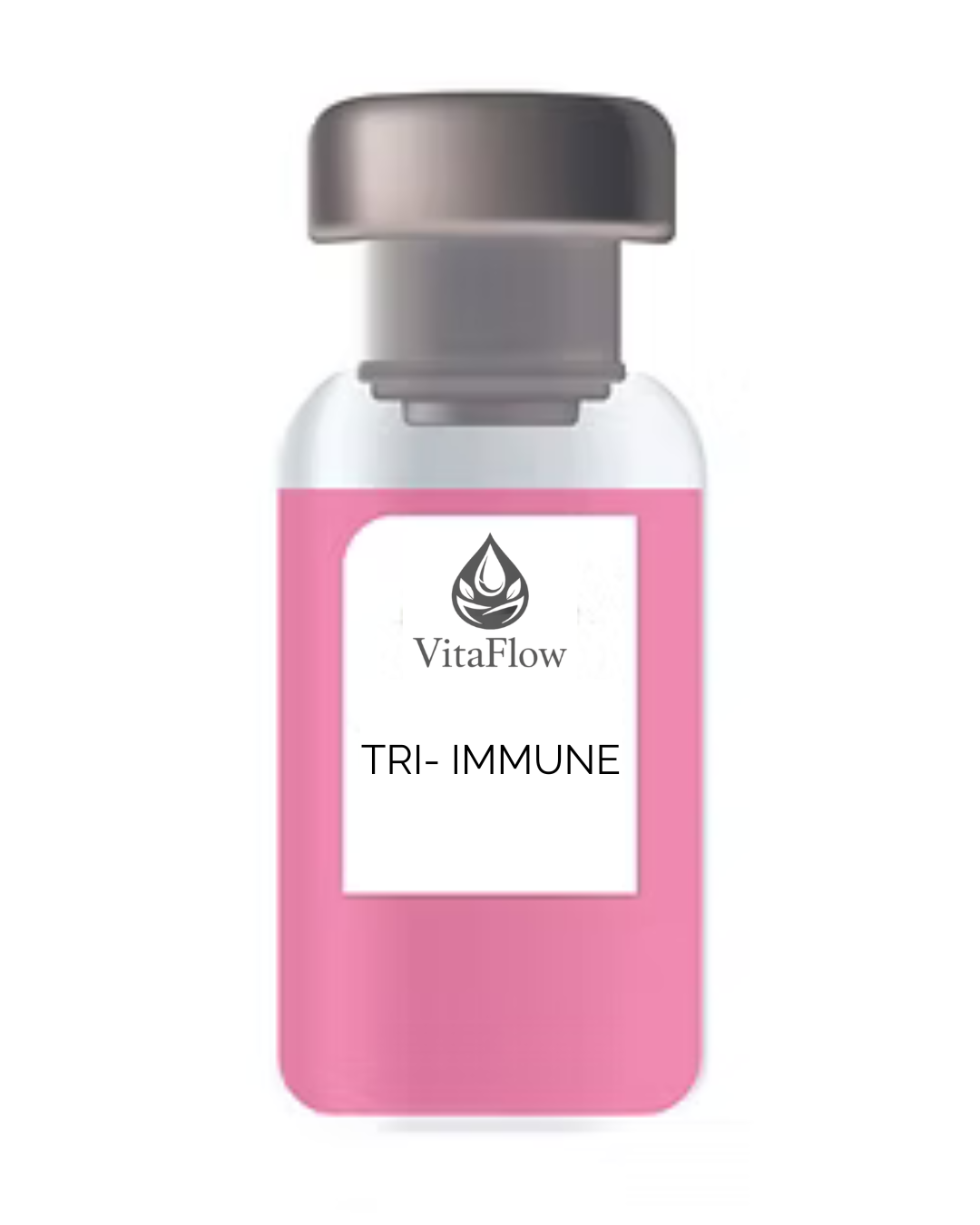 Pink bottle labeled 'VitaFlow TRI - IMMUNE' with a silver cap.