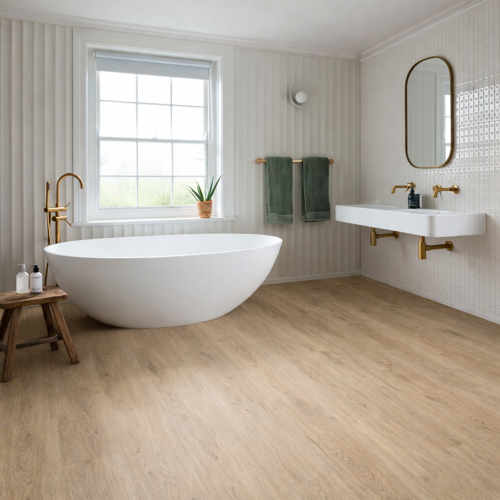 vinyl flooring in a contemporary bathroom in Surbiton and South West London