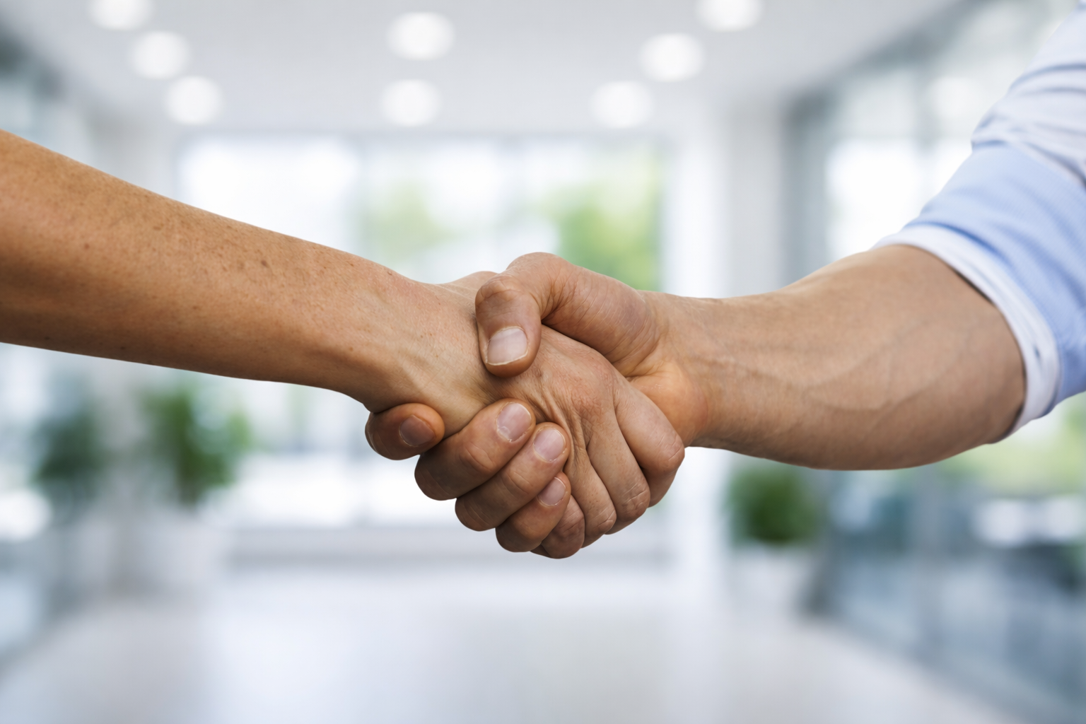 Commercial flooring contractor handshake agreement for office carpet tile installation