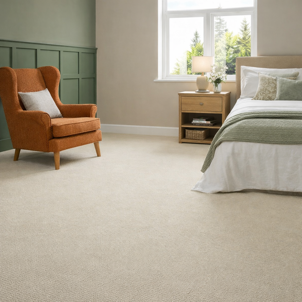 saxony-deep-pile-carpet-luxury-bedroom-wingback-chair-green-panelling