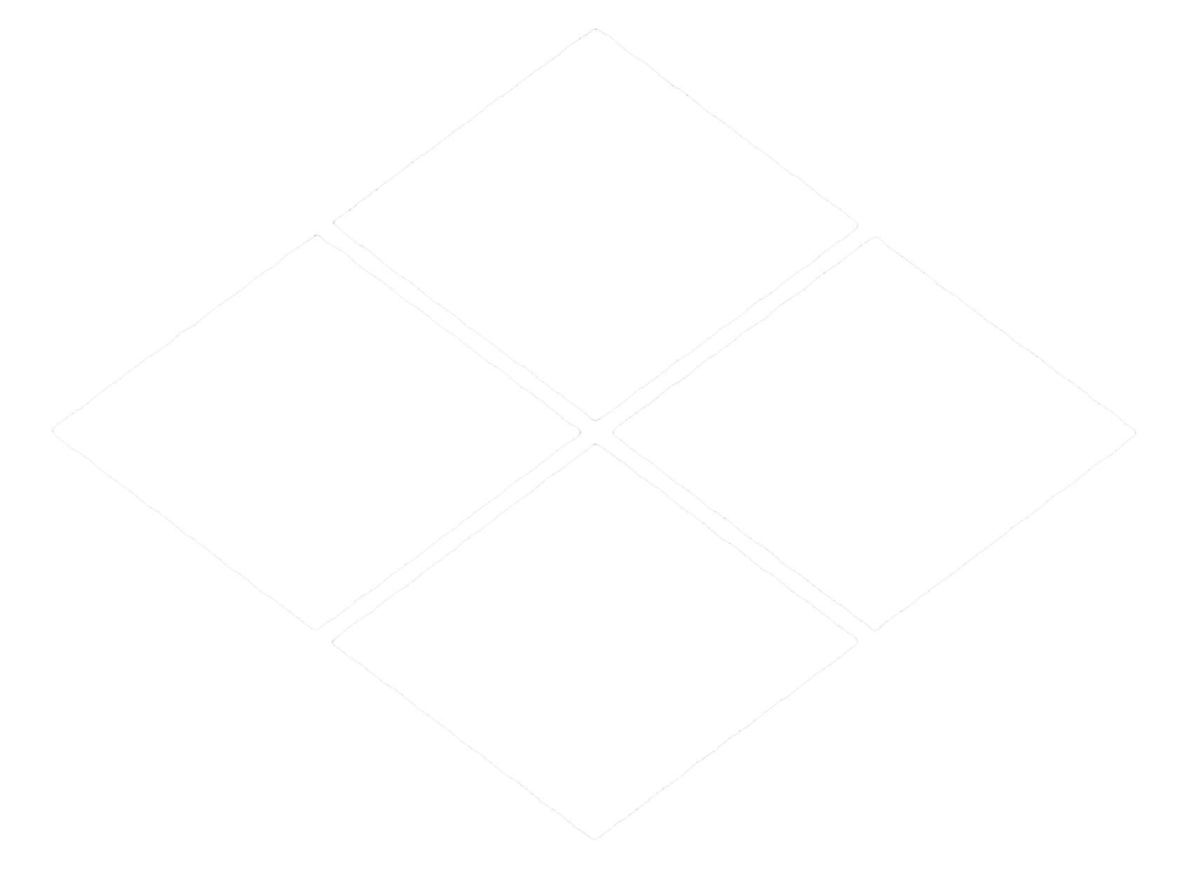 Black and white illustration of a cube-shaped object or container, divided into four smaller squares with black lines, positioned diagonally.