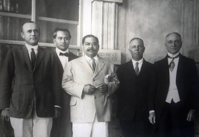A 1921 black-and-white portrait of the original Hawaiian Homes Commission members—Rudolph Duncan, Akaiko Akana, Prince Jonah Kūhiō Kalanianaʻole, George P. Cooke, and Governor Wallace R. Farrington