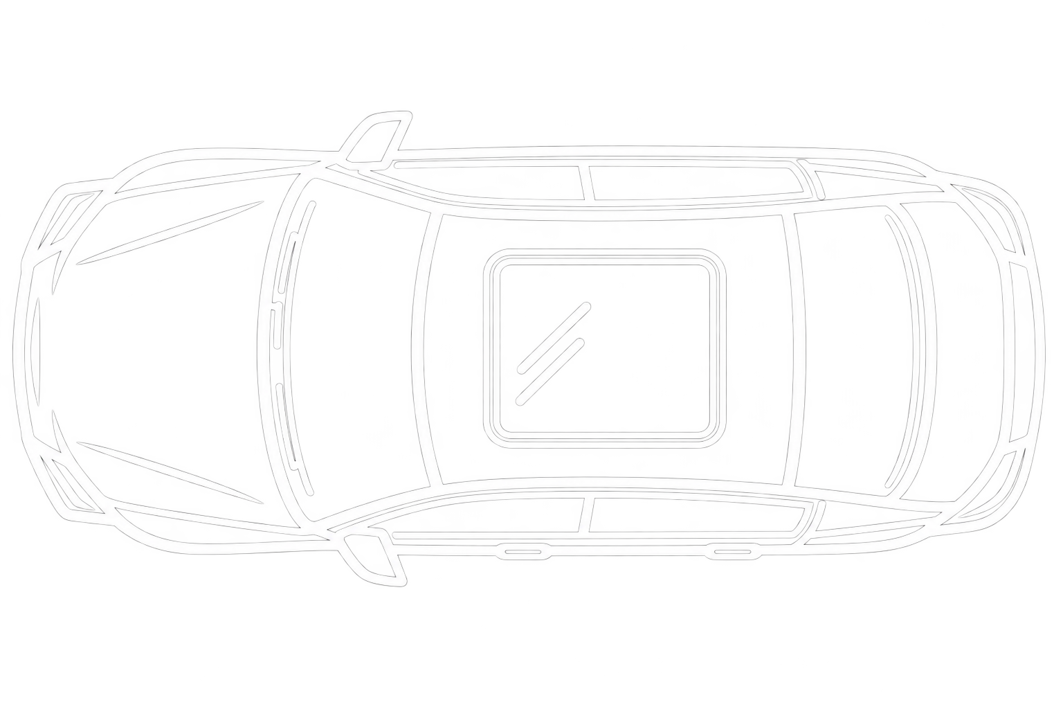Overhead view of vehicle's sunroof glass.