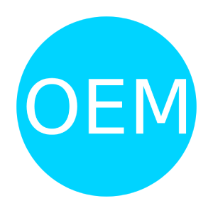 A blue circle with the letters 'OEM' in black font.