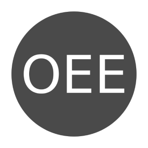 A black circle with the word 'OEE' inside in black capital letters.