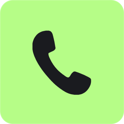Icon of a black telephone receiver on a light green background.