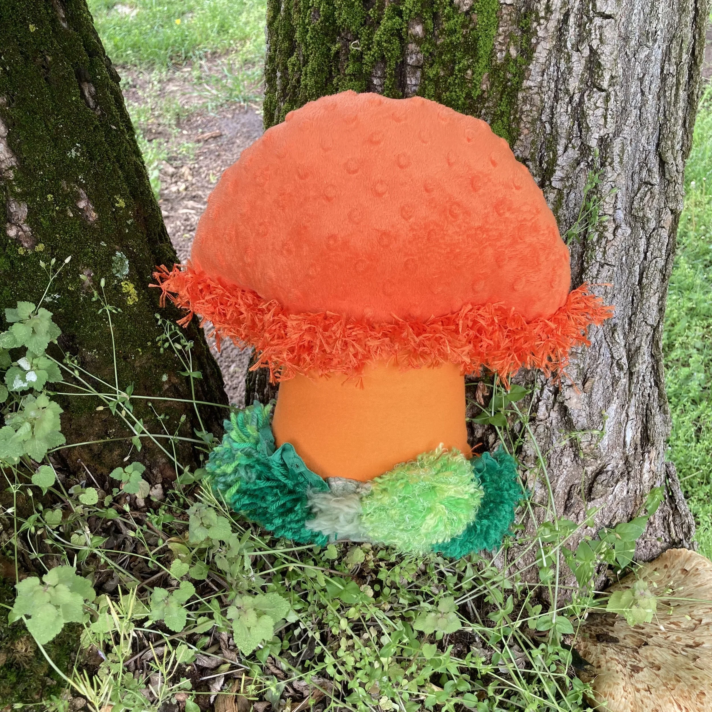 Orange Fancy Fringe, Soft sculpture mixed fibers, 2024