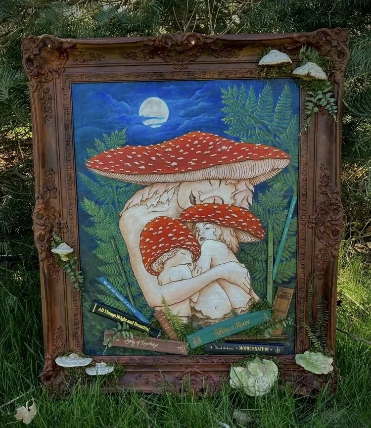Mother Me Mushroom, Mixed media on panel, 2024