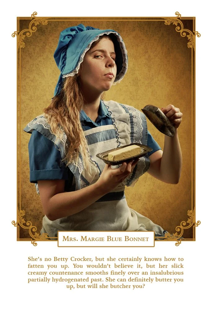 Mrs. Margie Blue Bonnet, Cooking School Murders Series, Digital photography design, 2014