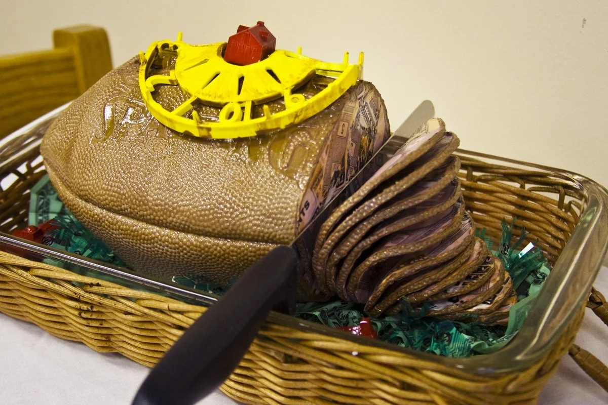 Pass the Pig, Food For Thought Series, Mixed media installation, 2013