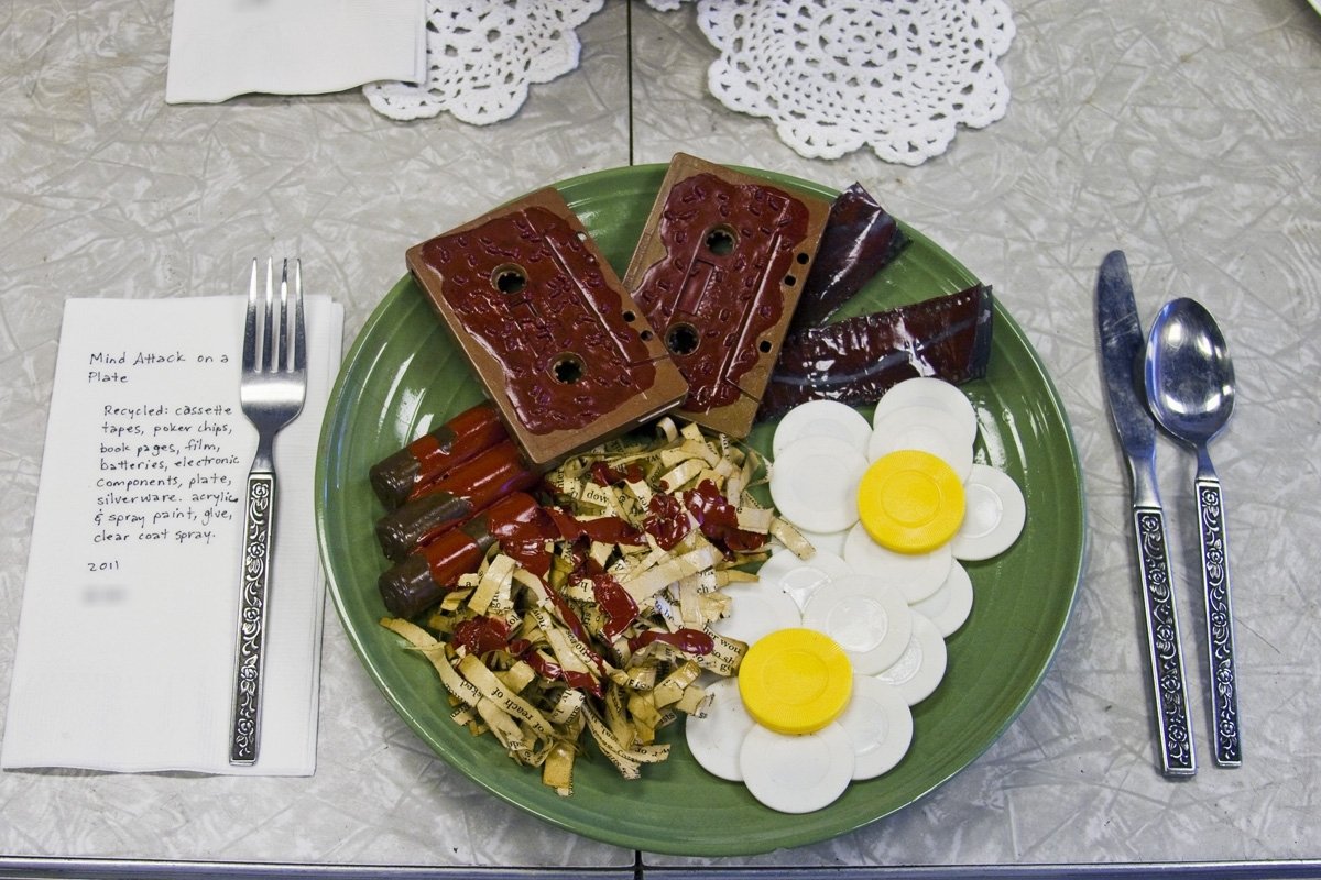 Mind Attack on a Plate, Food For Thought Series, Mixed media installation, 2011