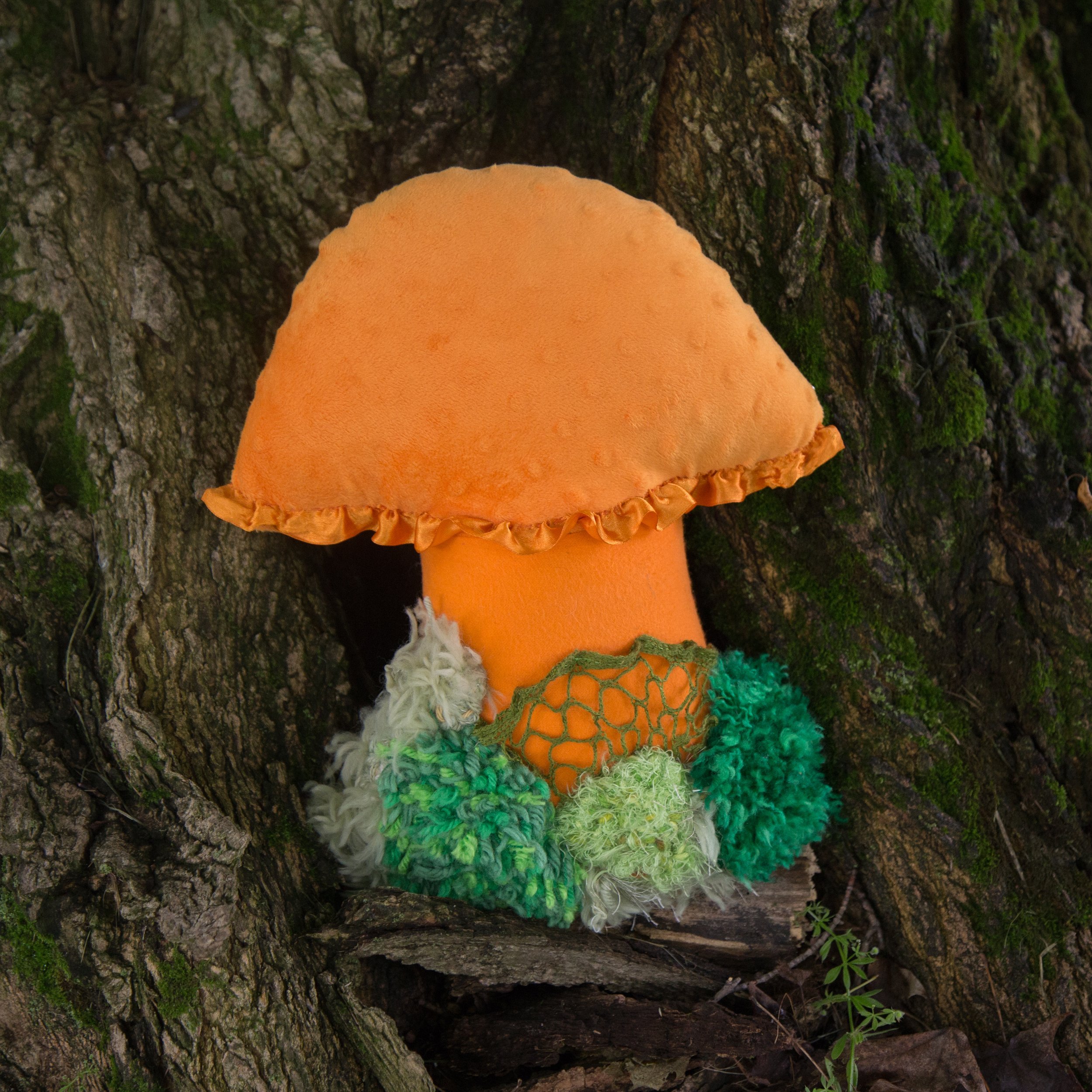 Orange Frill Waxcap, Soft sculpture mixed fibers, 2024