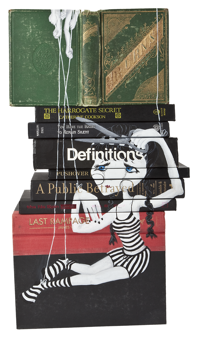 Rock, Paper..., Issues of Adolescences Series, Acrylic on books, 2011