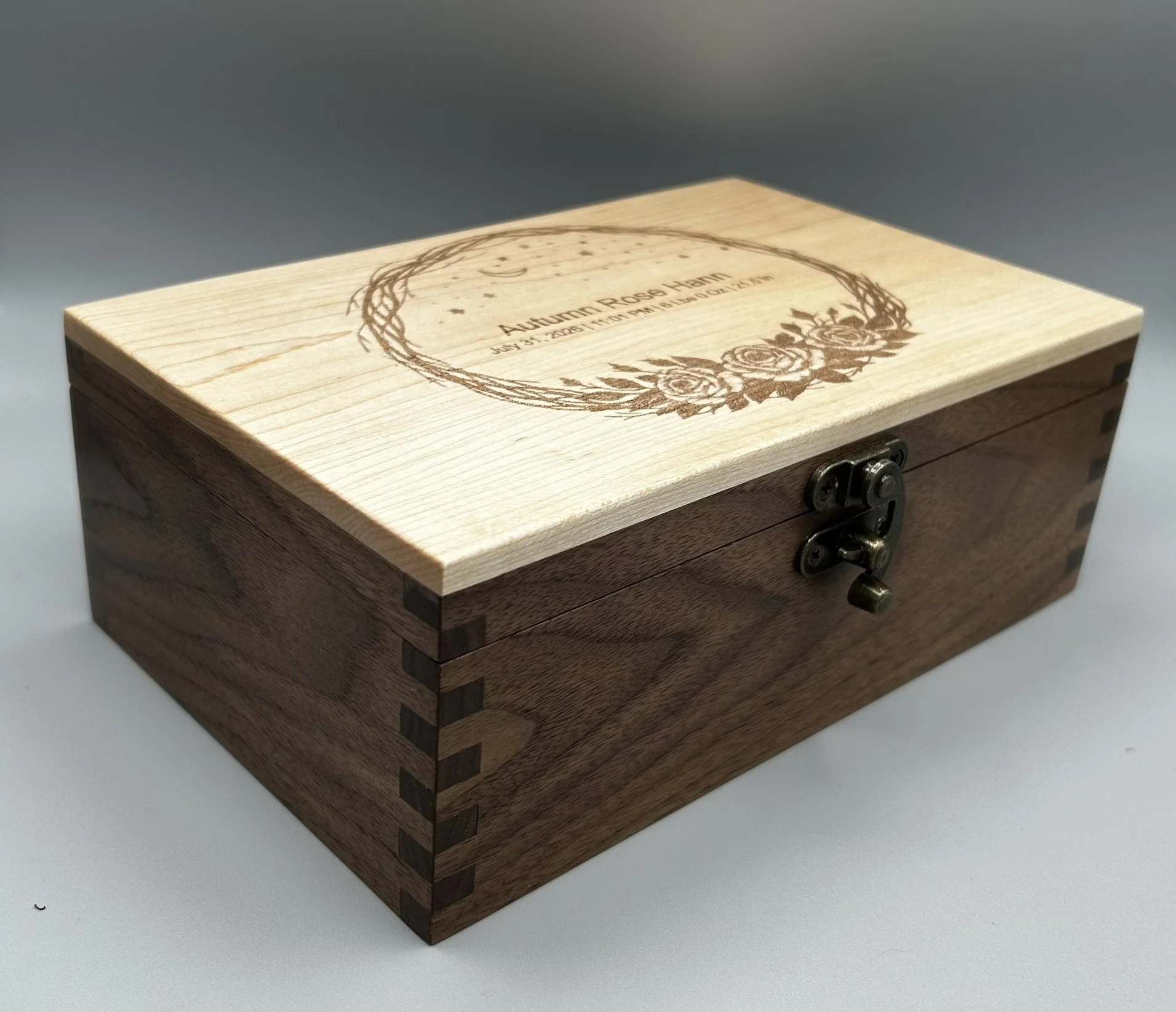Personalized baby keepsake box with custom engraved birth announcement
