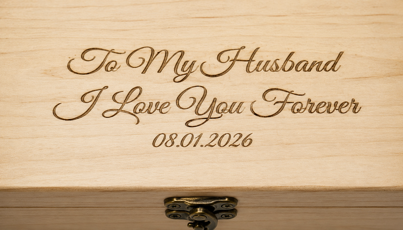 Personalized engraving on a handcrafted solid wood keepsake box