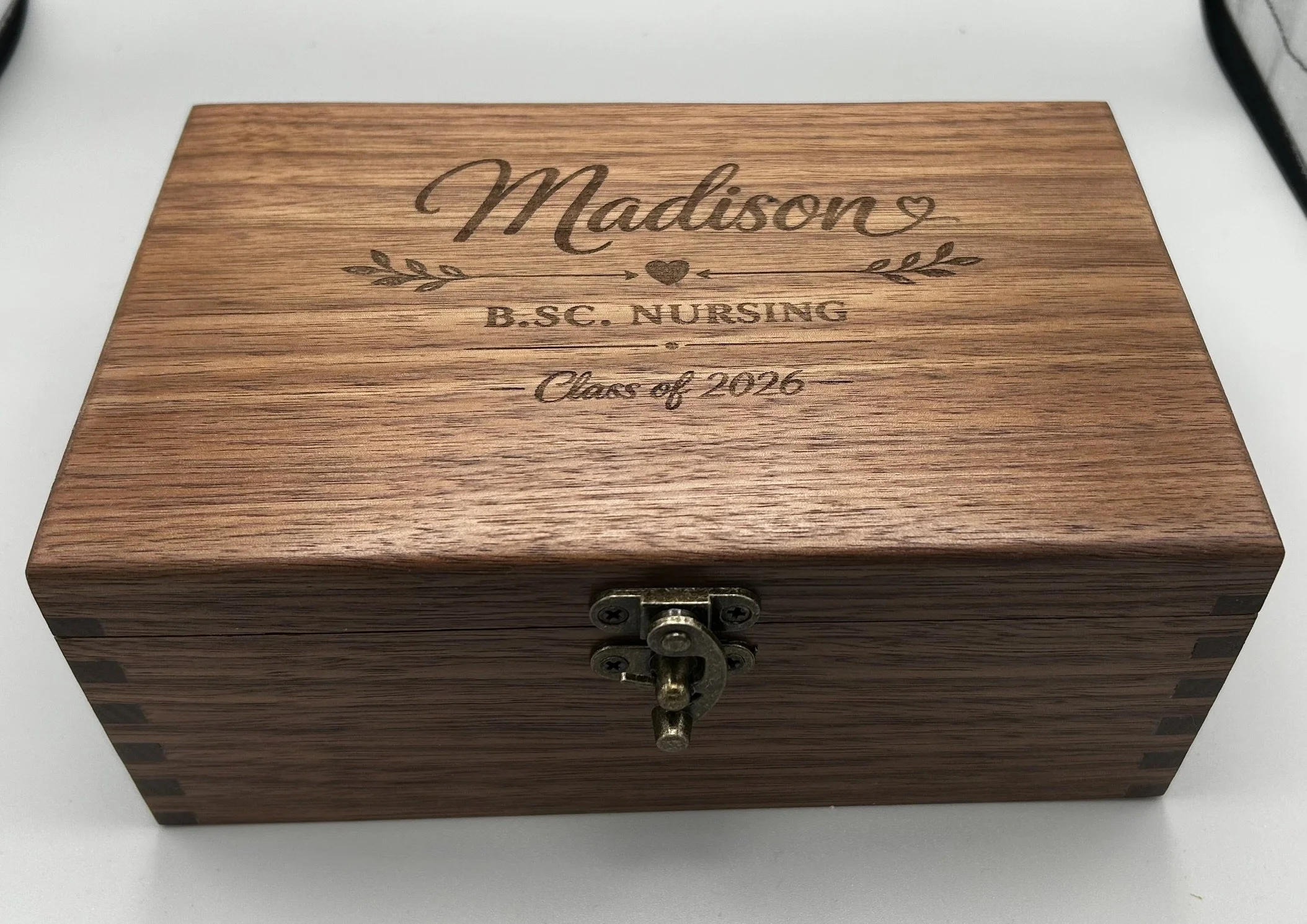 Personalized walnut graduation keepsake box with custom engraving