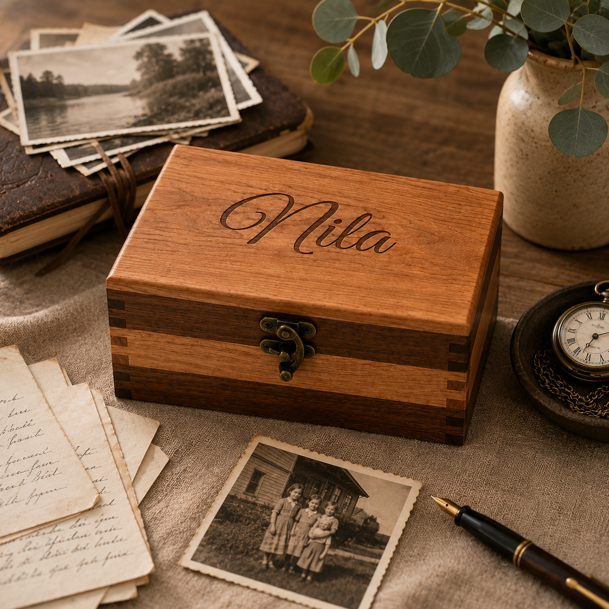 Personalized walnut keepsake box with engraved name