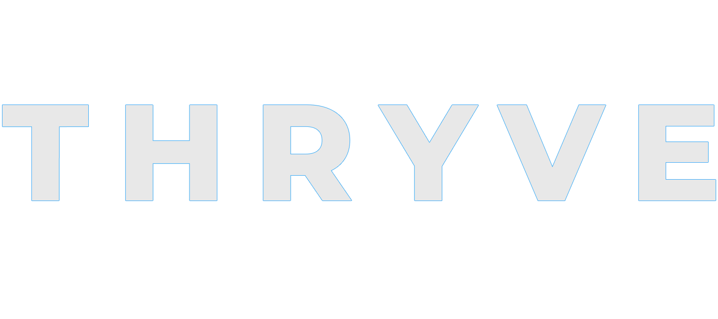 An image of the word THRYVE outlined in blue.