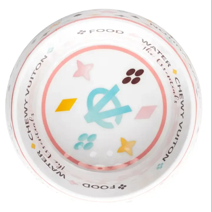 White Chewy Vuiton Dog Bowl - Dog Food Bowl