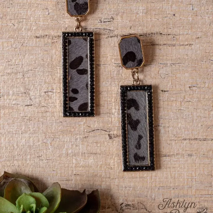 My Time To Shine Rectangle Black Leopard Earrings