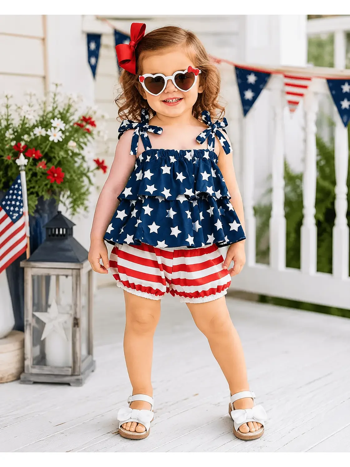 Patriotic Stars and Stripes Cold Shoulder Outfit Kids