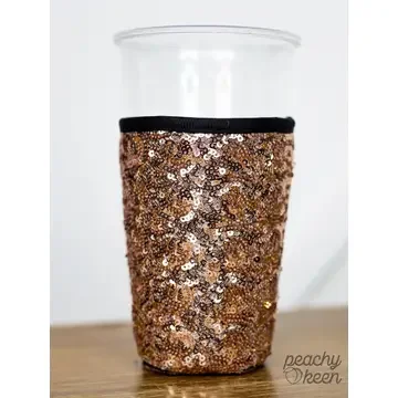 Rose Gold Sequin Sleeve Drink Holder with Black Neoprene Handle