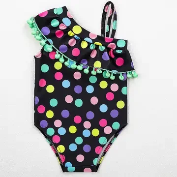 Colorful Polka Dots One Shoulder One-Piece Baby Swimwear