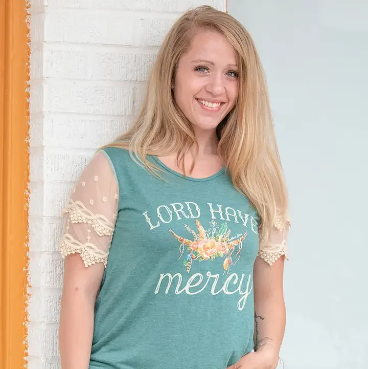 Lord Have Mercy On Juniper Blouse with Crochet Lace Short Sleeves