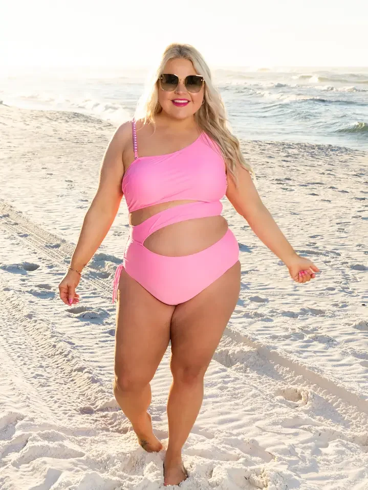 Neon Pink One Piece Side Cutout Swimwear- Paradise Radiance Monokini