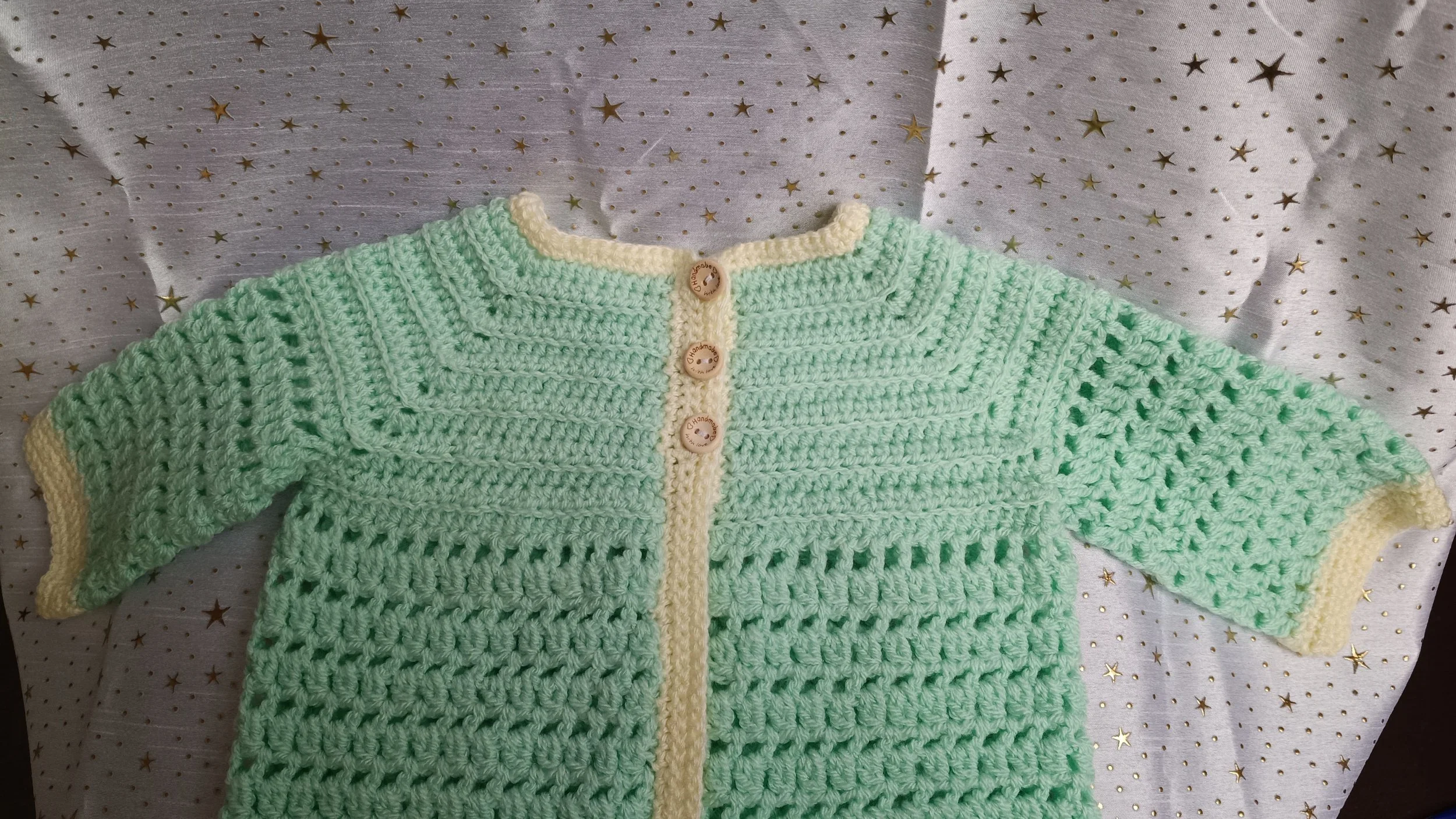 Minty Soft Hand-Crochet Baby Cardigan(Size 1-2 years)