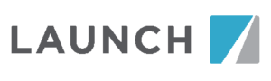 Logo with the word 'LAUNCH' in black capital letters and a stylized blue and white upward arrow next to it.