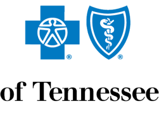 Blue cross emblem with a stylized symbol and a shield with a snake and staff, representing BlueCross BlueShield of Tennessee.