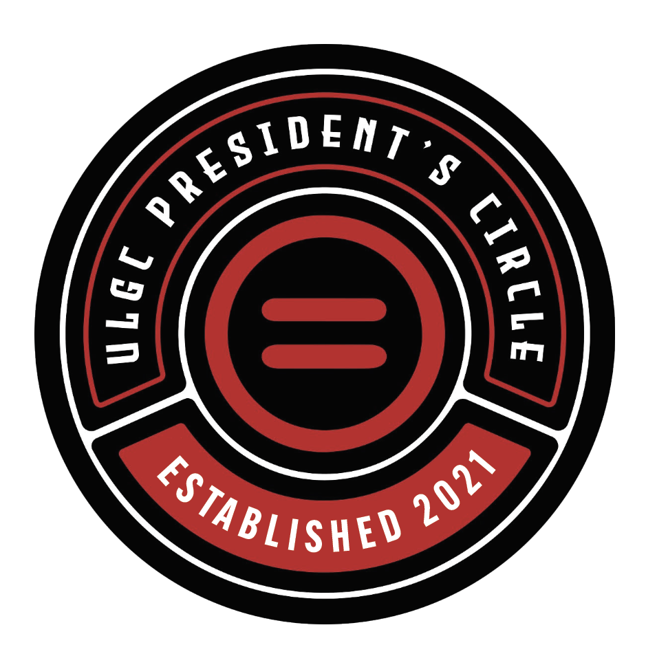 ULGC President’s Circle logo featuring a circular red, black, and white badge design with an equal sign symbol and Established 2021