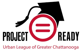 Project Ready logo for the Urban League of Greater Chattanooga featuring a graduation cap above a red equals symbol.