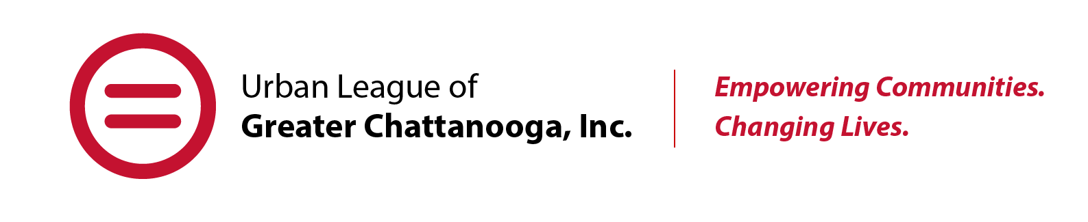 Logo with red circular symbol next to text that reads 'Empowering Communities. Changing Lives.'
