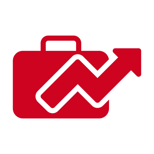 Briefcase with upward arrow representing career advancement and job growth.