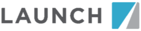 Launch logo with black and blue graphic elements