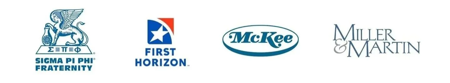 Logos of Sigma Pi Phi Fraternity, First Horizon, McKee, and Miller & Martin