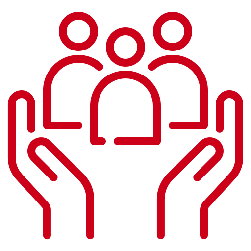Icon of three people protected by two hands.