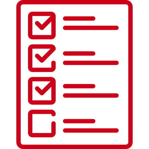 Red checklist or to-do list with checkmarks next to completed items and empty boxes for remaining tasks.