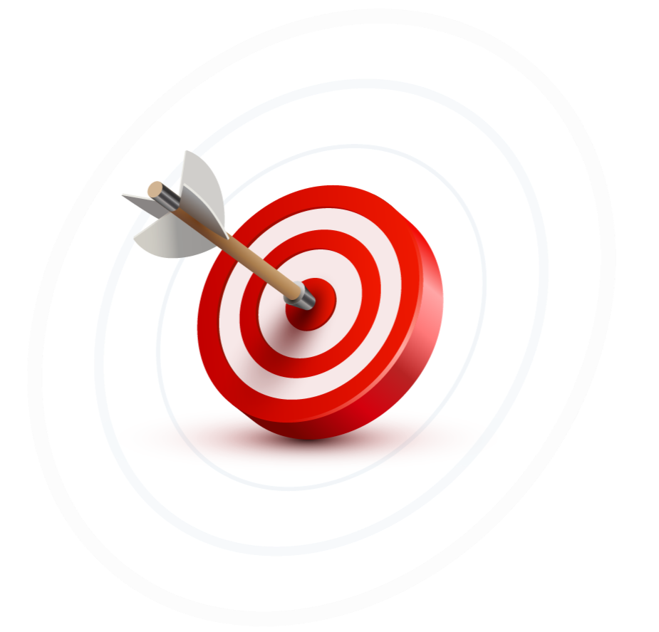 A red and white bullseye target with an arrow hitting the center, surrounded by concentric circles.