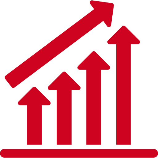 Bar graph with upward arrow representing business growth and expansion.
