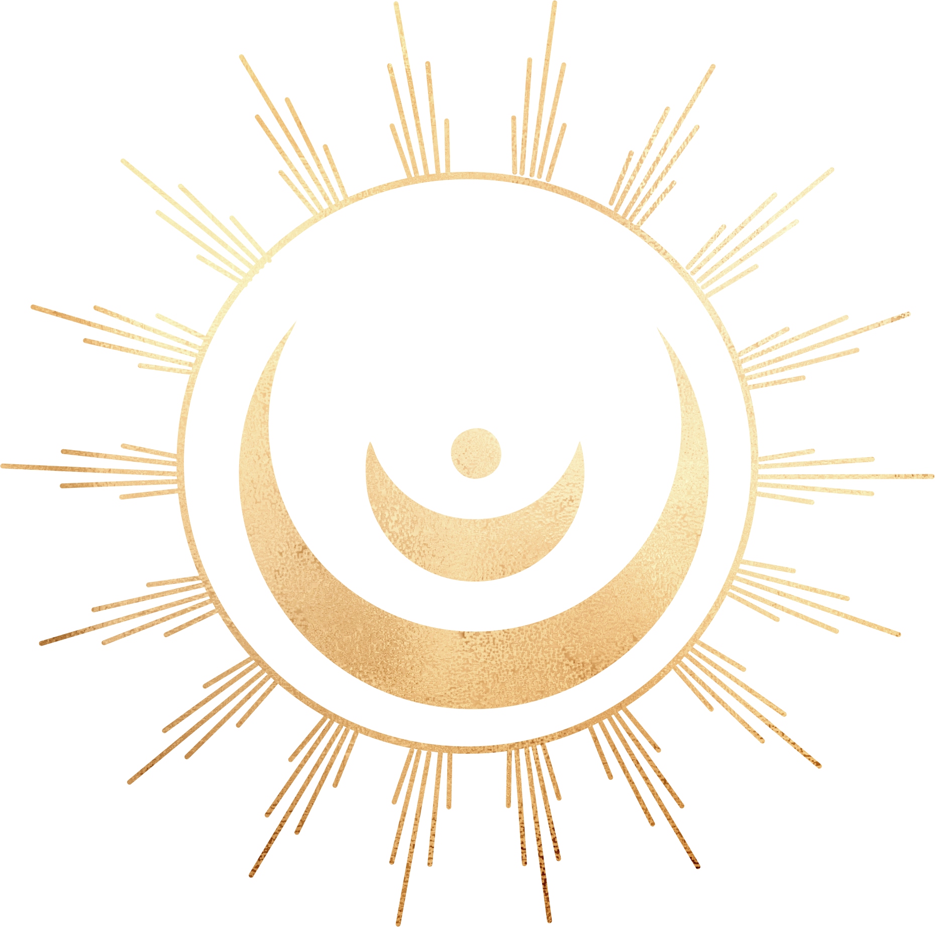 A gold foil, art deco sun surrounding two crescent moon shapes. L.E. Sells, author of Kindred (Blood Rite series) and Survive (From the Ashes)